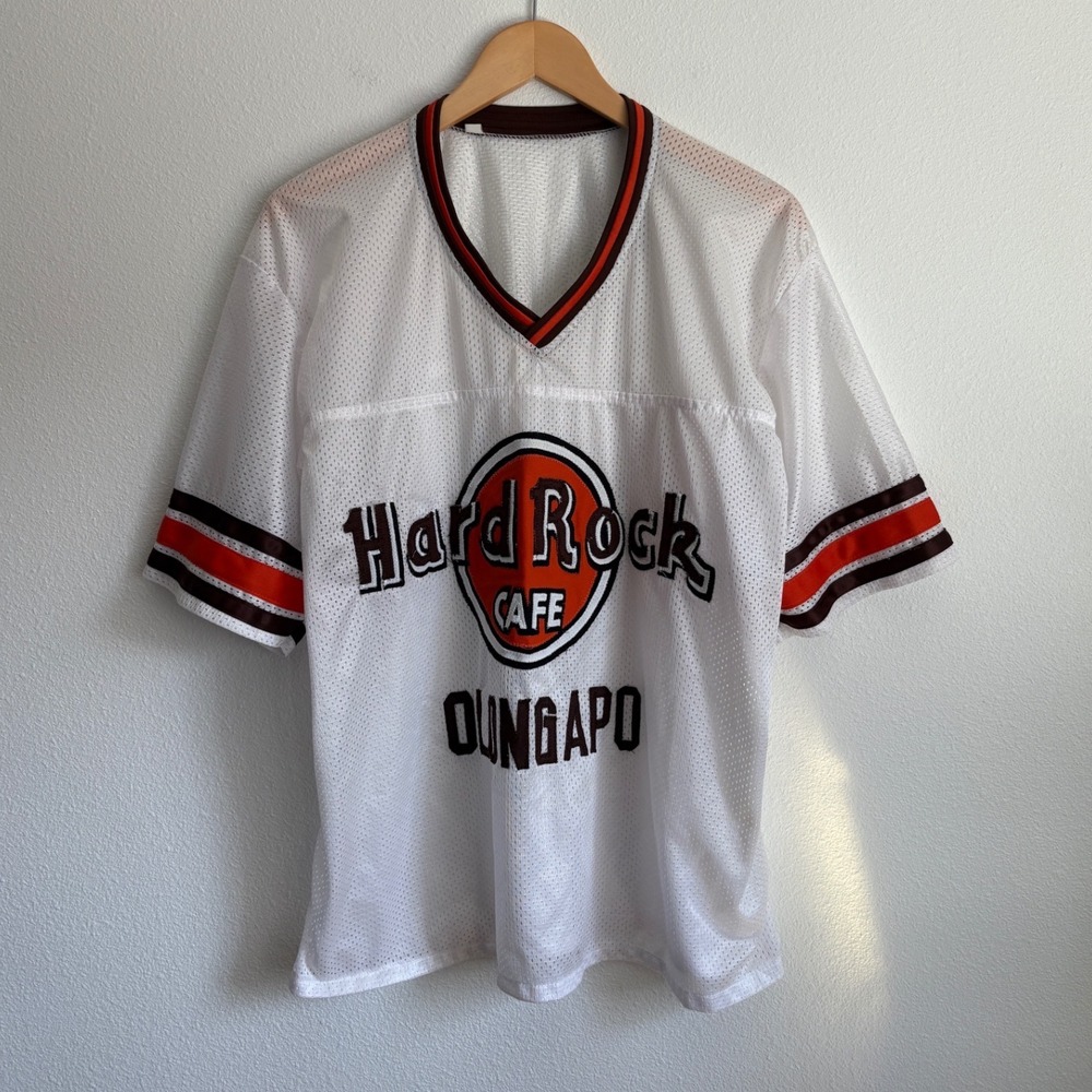 Vintage Hard Rock Cafe Olongapo Football Jersey White Mesh Men XL 25x28.25